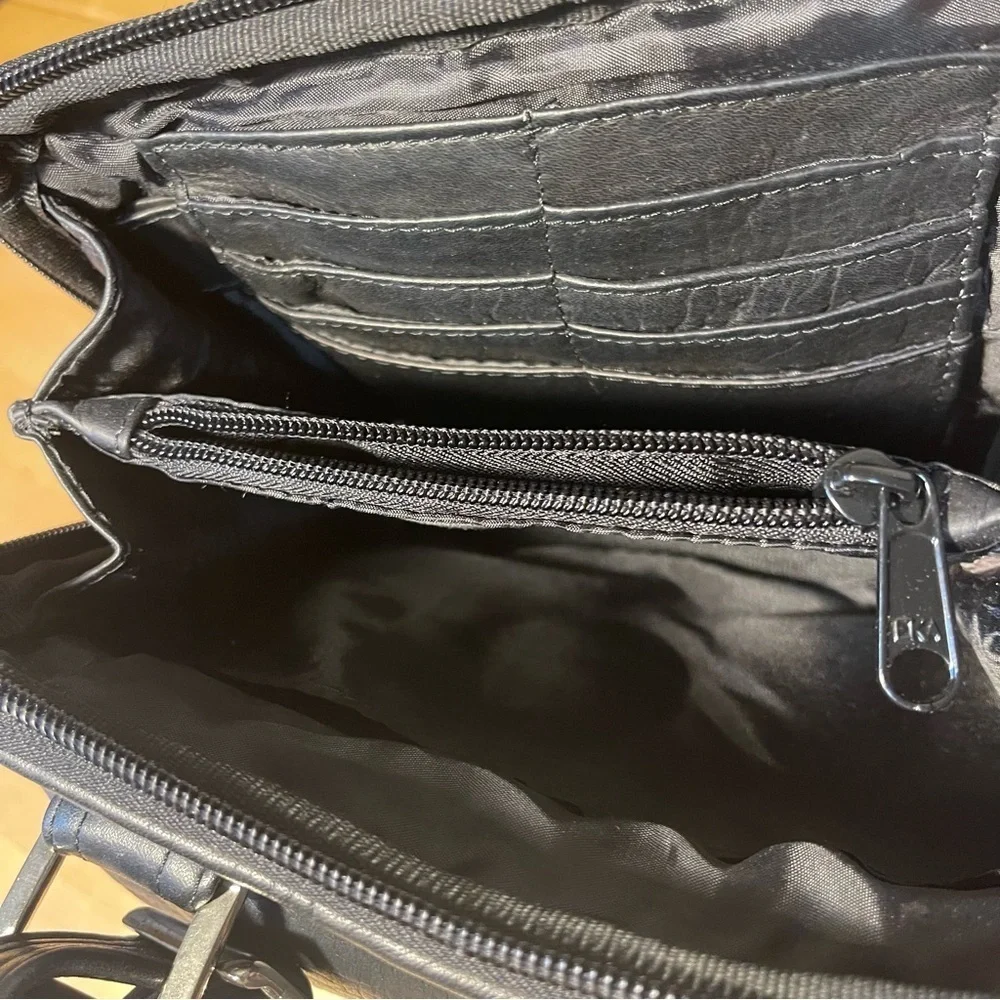 LATICO Black Leather Crossbody Organizer Bag RFID Wallet Travel Messenger Purse